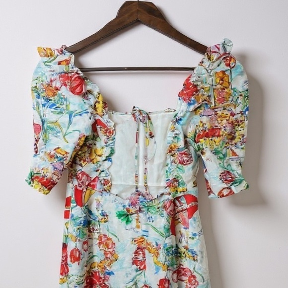 RIXO Camile Printed Cotton Linen Mini‎ Dress Women's Size 4 Ruffle Voile - Picture 7 of 15